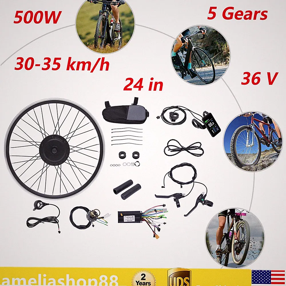 24" 36V 500W Front Wheel E-Bike Conversion Kit Hub Motor Bicycle Motor Kit LCD